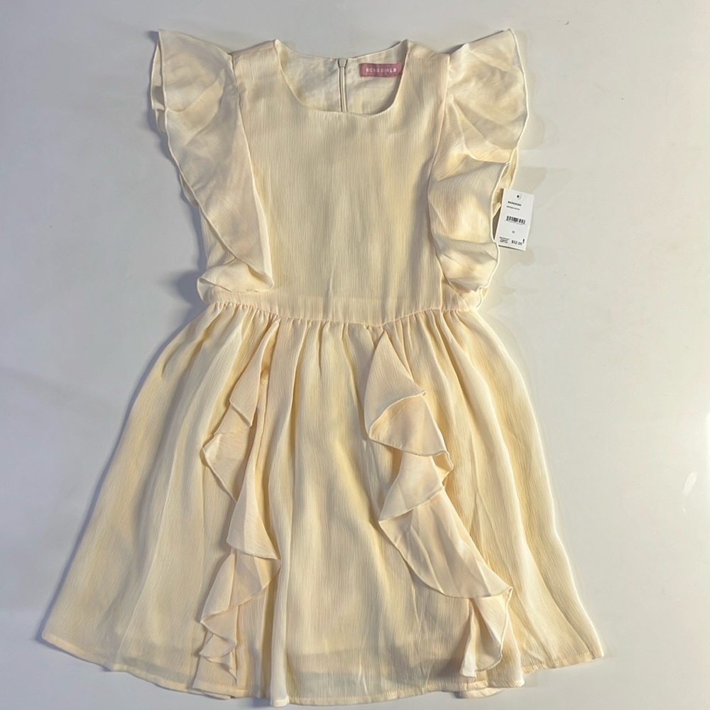 NWT BCBGirls Girls' Ruffled Crepe Dress Antique White Size 10